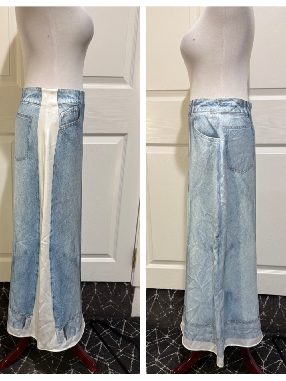 Zara trompe l'oeil denim silk skirt - printed denim - Picture 3 of 9